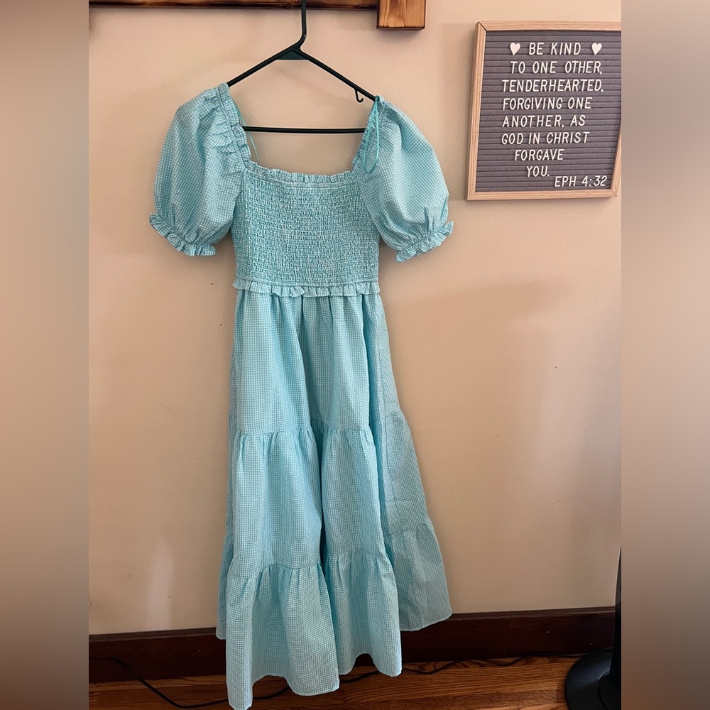 Aura Red Dress Light Blue Smocked Gingham Dress